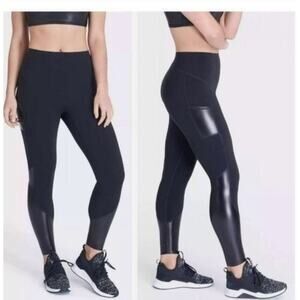 SPANX Every Wear Gloss Panel Very Black Leggings/pants, Medium; Pockets